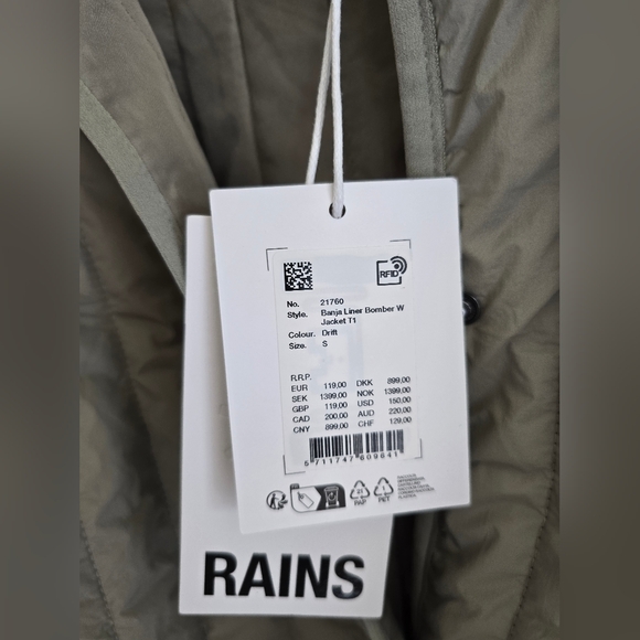 NWT! Rains, Banja Liner Bomber W Jacket, Drift, Size Small, MSRP $150 - Picture 9 of 10